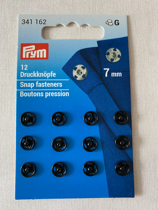 Prym press studs, poppers, snap fasteners, black, 7mm, pack of 12