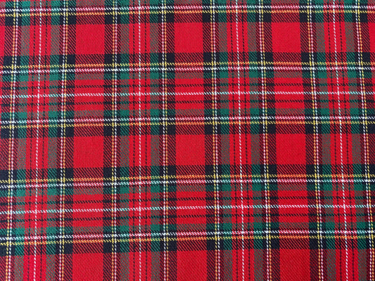 Brushed 100% Cotton Fabric - Red & Green Checked Tartan for shirts, pyjamas, loungewear etc