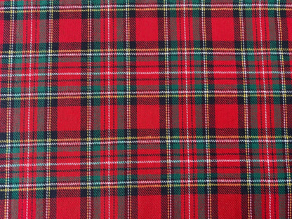 Brushed 100% Cotton Fabric - Red & Green Checked Tartan for shirts, pyjamas, loungewear etc