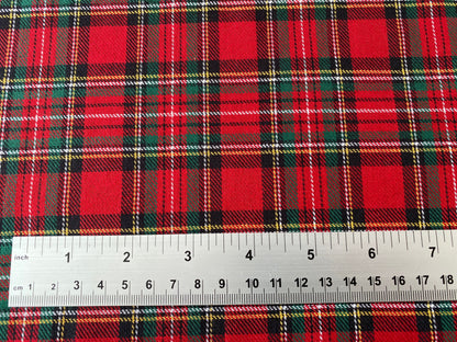 Brushed 100% Cotton Fabric - Red & Green Checked Tartan for shirts, pyjamas, loungewear etc