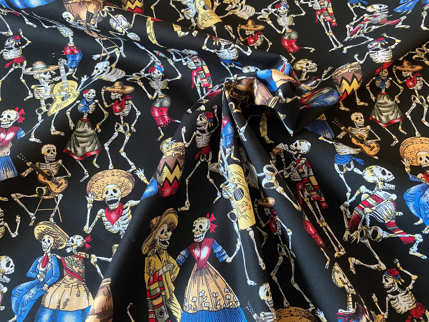 Halloween Party Skellingtons, Day of the Dead Print 100% Cotton Poplin
