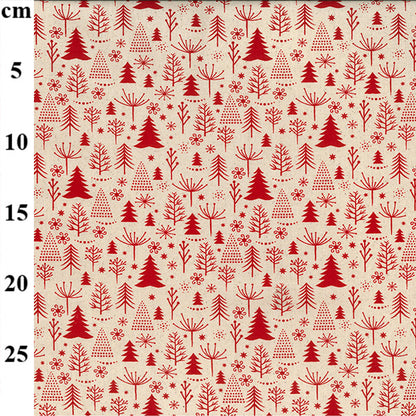 John Louden Christmas 100% Cotton Fabric  - Scandi Red Trees