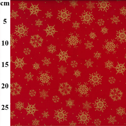 John Louden Christmas 100% Cotton Fabric  - Red Gold Snowflakes