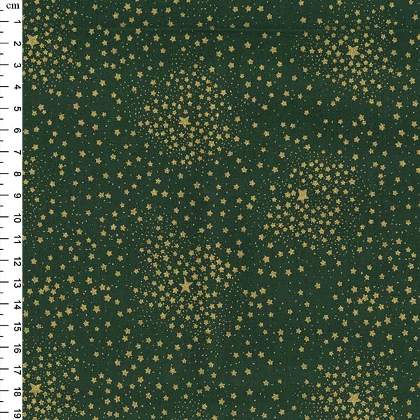 John Louden Christmas 100% Cotton Fabric  - Green Gold Stars