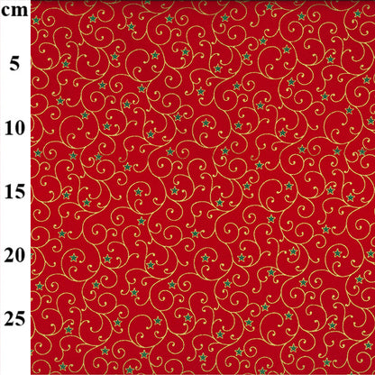 John Louden Christmas 100% Cotton Fabric  - Red & Gold