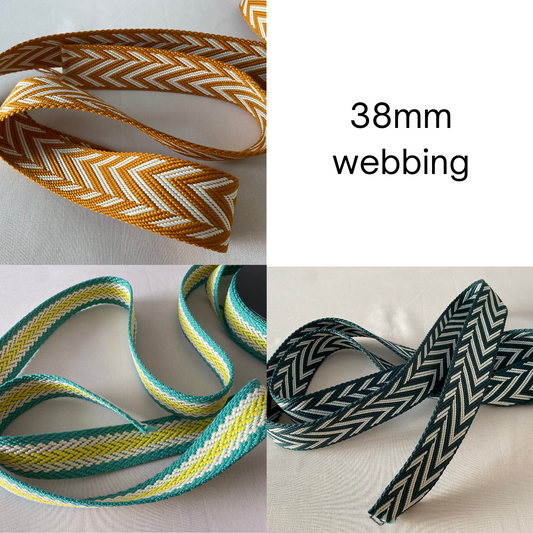 Webbing/strapping for bags, belts & crafts, 38mm, various arrow weave designs