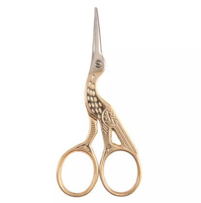 Hemline Embroidery Stork Scissors, 3.5" / 9cm, Gold