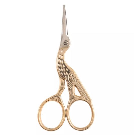 Hemline Embroidery Stork Scissors, 3.5" / 9cm, Gold